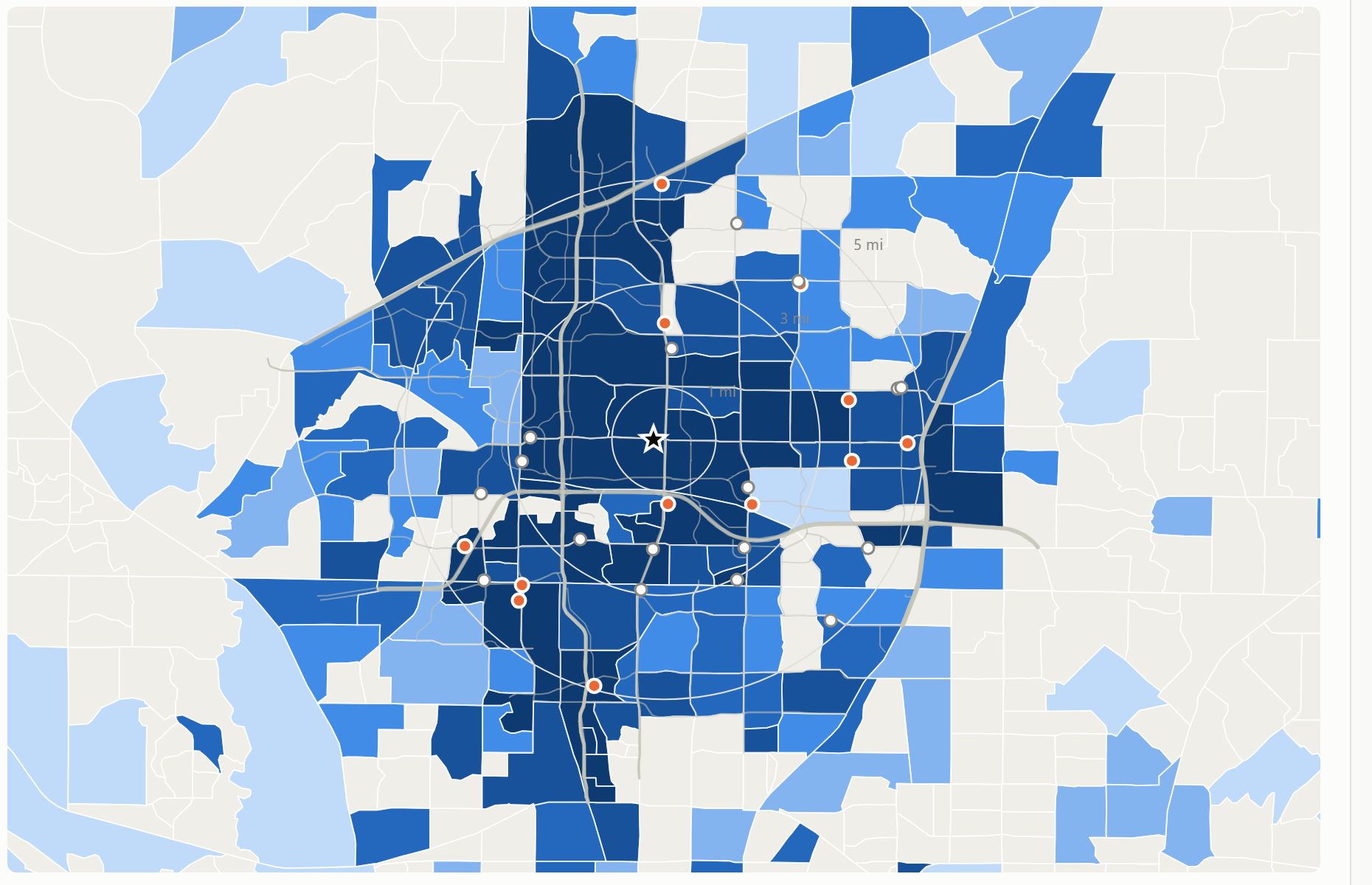 Customer catchment map sample: Plano, TX neighborhoods shaded by inferred customer density around a car wash