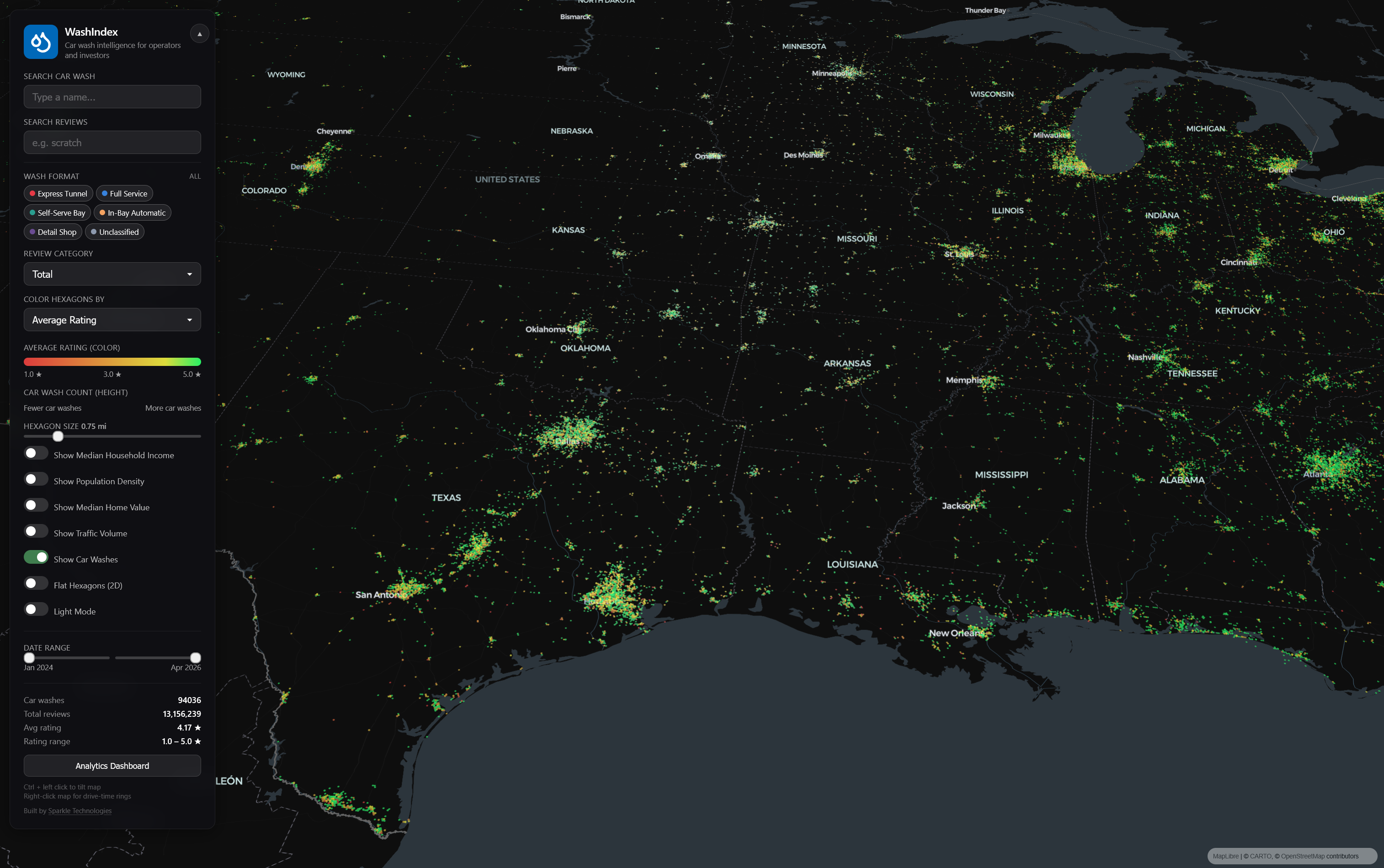 Overview of the WashIndex platform — interactive 3D heatmap with sidebar filters and per-location detail panel