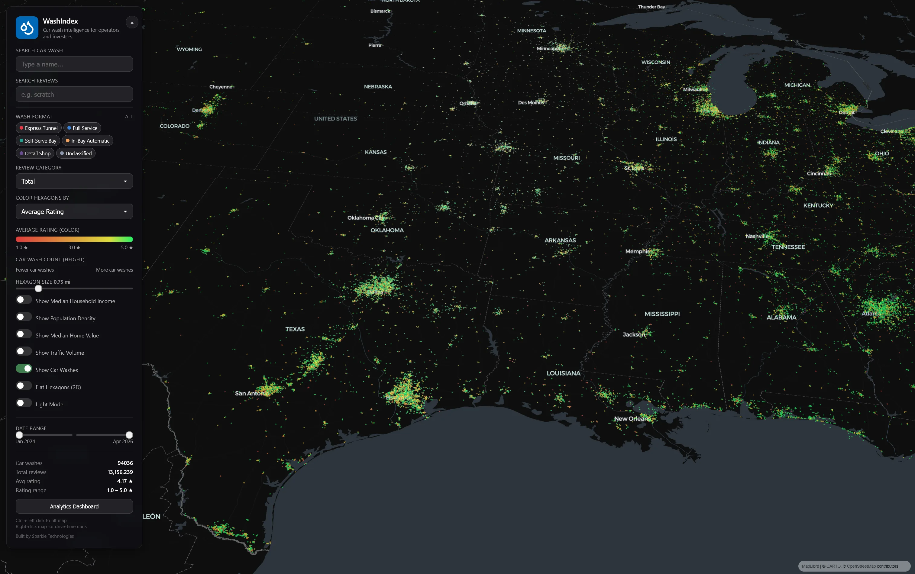 Overview of the WashIndex platform — interactive 3D heatmap with sidebar filters and per-location detail panel